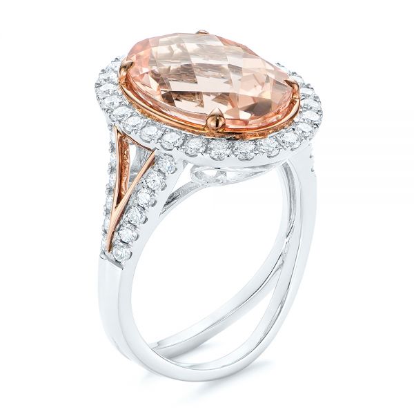 18k Rose Gold 18k Rose Gold Oval Morganite And Diamond Halo Fashion Ring - Three-Quarter View -  105006