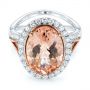 14k Rose Gold 14k Rose Gold Oval Morganite And Diamond Halo Fashion Ring - Flat View -  105006 - Thumbnail
