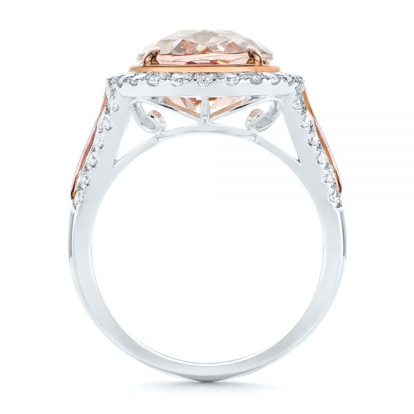 14k Rose Gold 14k Rose Gold Oval Morganite And Diamond Halo Fashion Ring - Front View -  105006