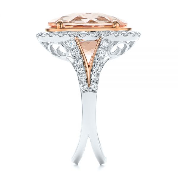 14k Rose Gold 14k Rose Gold Oval Morganite And Diamond Halo Fashion Ring - Side View -  105006
