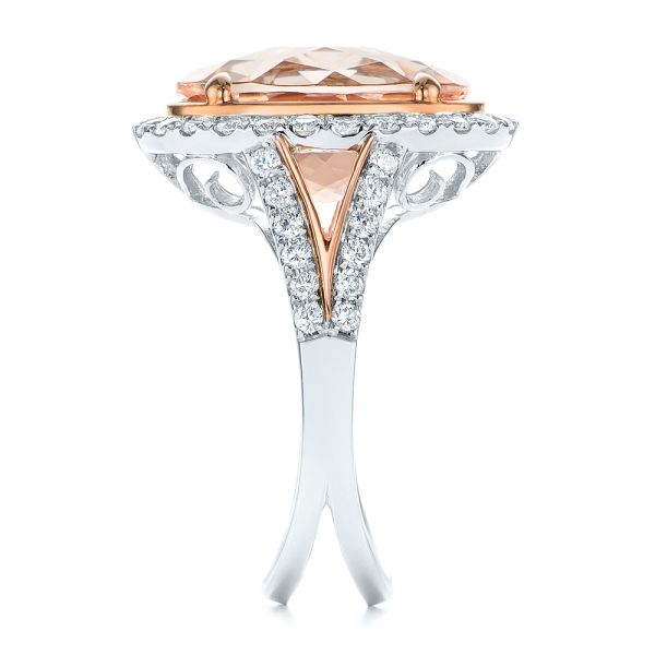 18k Rose Gold 18k Rose Gold Oval Morganite And Diamond Halo Fashion Ring - Side View -  105006