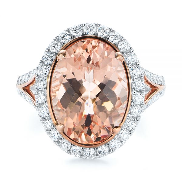 14k Rose Gold 14k Rose Gold Oval Morganite And Diamond Halo Fashion Ring - Top View -  105006
