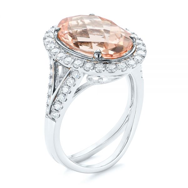  Platinum Platinum Oval Morganite And Diamond Halo Fashion Ring - Three-Quarter View -  105006