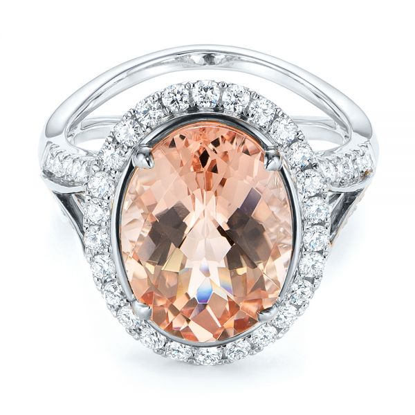 18k White Gold 18k White Gold Oval Morganite And Diamond Halo Fashion Ring - Flat View -  105006