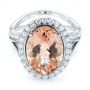 18k White Gold 18k White Gold Oval Morganite And Diamond Halo Fashion Ring - Flat View -  105006 - Thumbnail