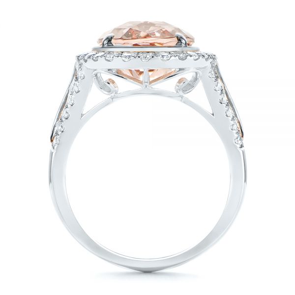 18k White Gold 18k White Gold Oval Morganite And Diamond Halo Fashion Ring - Front View -  105006