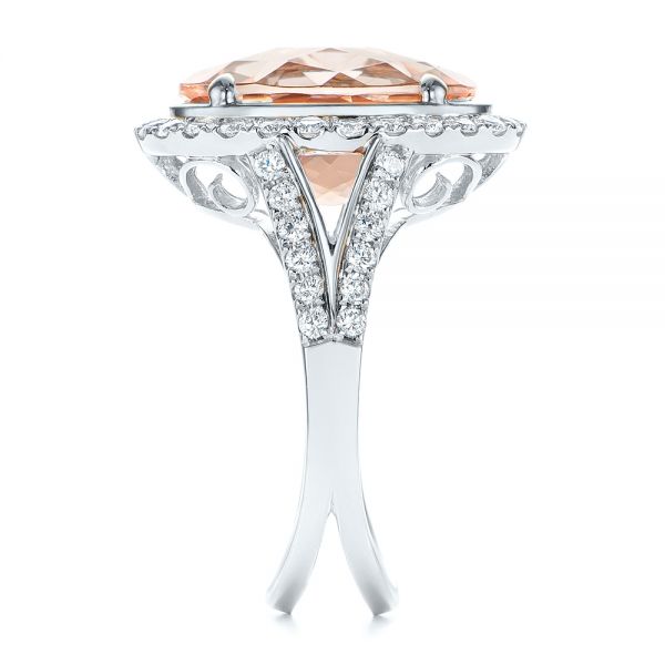 18k White Gold 18k White Gold Oval Morganite And Diamond Halo Fashion Ring - Side View -  105006