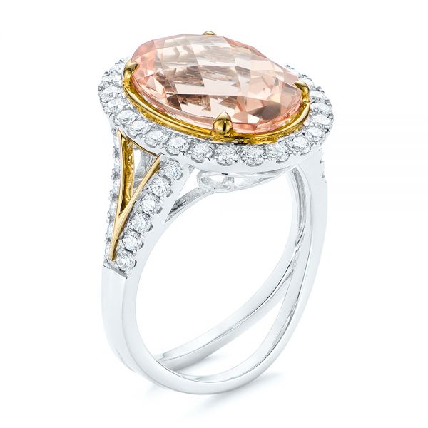 18k Yellow Gold 18k Yellow Gold Oval Morganite And Diamond Halo Fashion Ring - Three-Quarter View -  105006