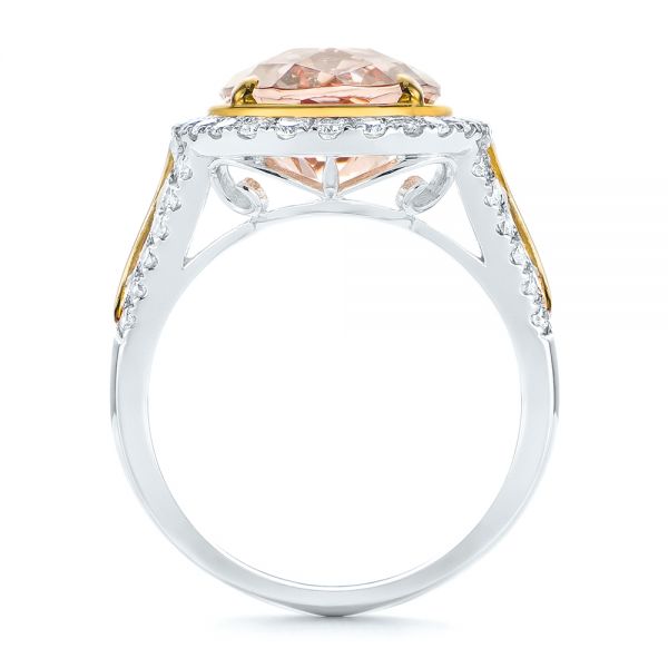 18k Yellow Gold 18k Yellow Gold Oval Morganite And Diamond Halo Fashion Ring - Front View -  105006
