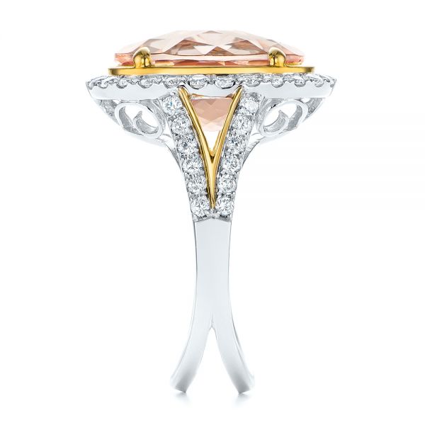 18k Yellow Gold 18k Yellow Gold Oval Morganite And Diamond Halo Fashion Ring - Side View -  105006