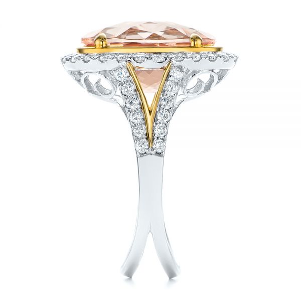 14k Yellow Gold 14k Yellow Gold Oval Morganite And Diamond Halo Fashion Ring - Side View - 105006