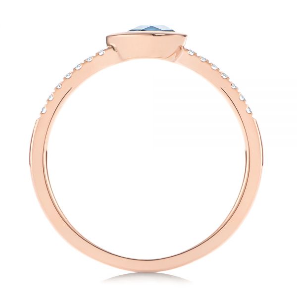 18k Rose Gold 18k Rose Gold Pear London Blue Topaz And Diamond Stacking Ring - Front View -  105434