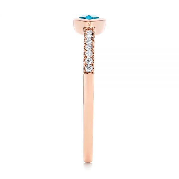 18k Rose Gold 18k Rose Gold Pear London Blue Topaz And Diamond Stacking Ring - Side View -  105434