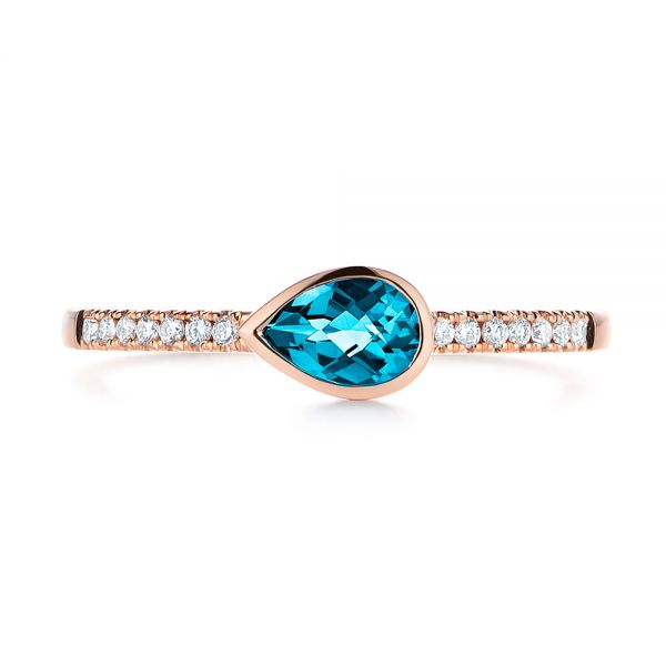 14k Rose Gold 14k Rose Gold Pear London Blue Topaz And Diamond Stacking Ring - Top View -  105434