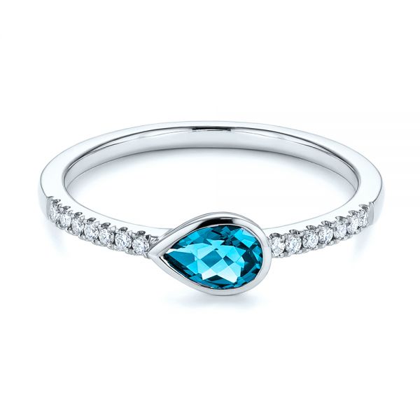  Platinum Platinum Pear London Blue Topaz And Diamond Stacking Ring - Flat View -  105434