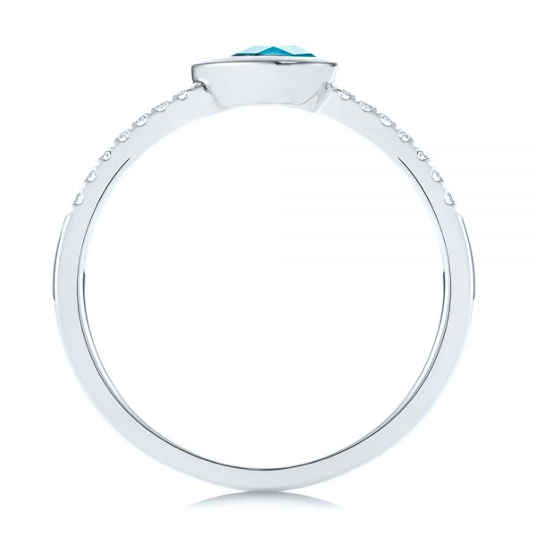 14k White Gold Pear London Blue Topaz And Diamond Stacking Ring - Front View -  105434