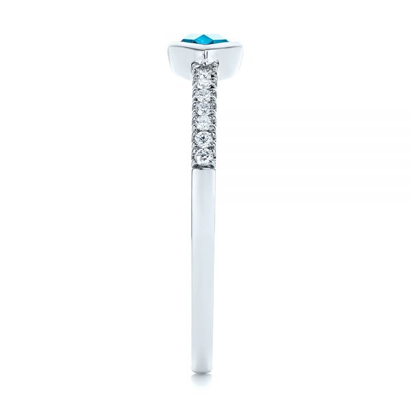  Platinum Platinum Pear London Blue Topaz And Diamond Stacking Ring - Side View -  105434