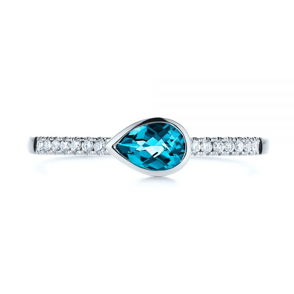  Platinum Platinum Pear London Blue Topaz And Diamond Stacking Ring - Top View -  105434