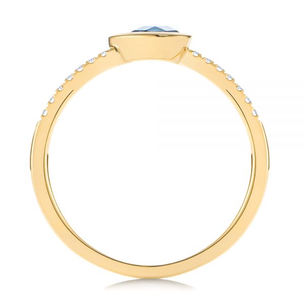 18k Yellow Gold 18k Yellow Gold Pear London Blue Topaz And Diamond Stacking Ring - Front View -  105434