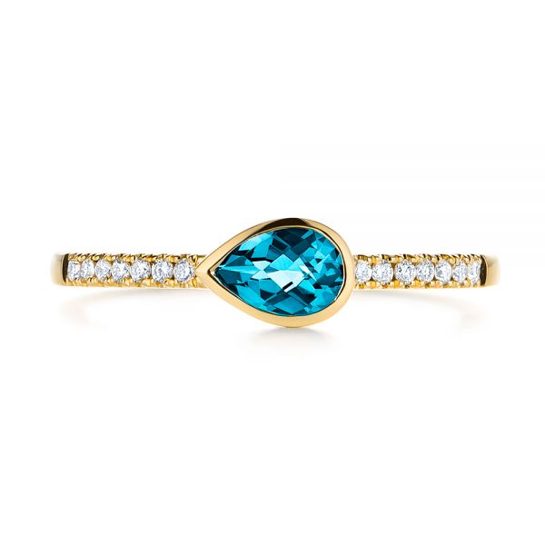 14k Yellow Gold 14k Yellow Gold Pear London Blue Topaz And Diamond Stacking Ring - Top View -  105434