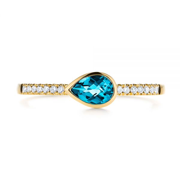 14k Yellow Gold 14k Yellow Gold Pear London Blue Topaz And Diamond Stacking Ring - Top View - 105434