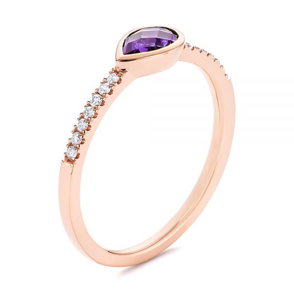 14k Rose Gold Pear Shaped Amethyst And Diamond Fashion Ring - Three-Quarter View -  105402