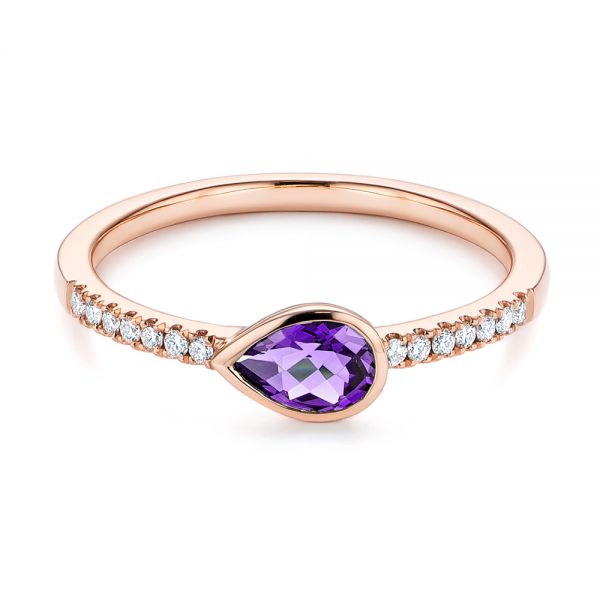 18k Rose Gold 18k Rose Gold Pear Shaped Amethyst And Diamond Fashion Ring - Flat View -  105402