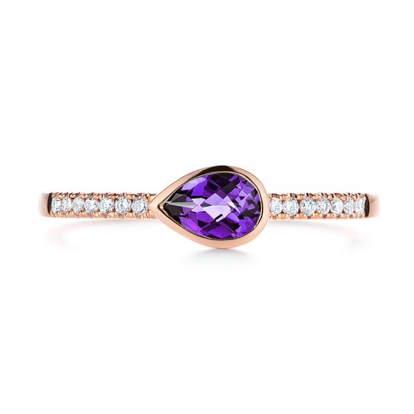 14k Rose Gold Pear Shaped Amethyst And Diamond Fashion Ring - Top View -  105402