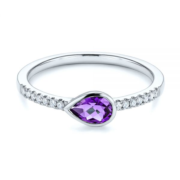  Platinum Platinum Pear Shaped Amethyst And Diamond Fashion Ring - Flat View -  105402