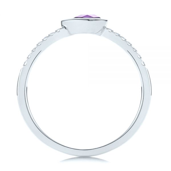 18k White Gold 18k White Gold Pear Shaped Amethyst And Diamond Fashion Ring - Front View -  105402