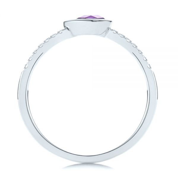 14k White Gold 14k White Gold Pear Shaped Amethyst And Diamond Fashion Ring - Front View - 105402