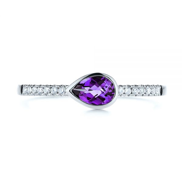 14k White Gold 14k White Gold Pear Shaped Amethyst And Diamond Fashion Ring - Top View - 105402
