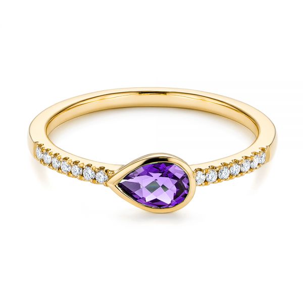 18k Yellow Gold 18k Yellow Gold Pear Shaped Amethyst And Diamond Fashion Ring - Flat View -  105402