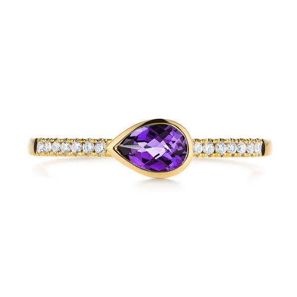 18k Yellow Gold 18k Yellow Gold Pear Shaped Amethyst And Diamond Fashion Ring - Top View - 105402