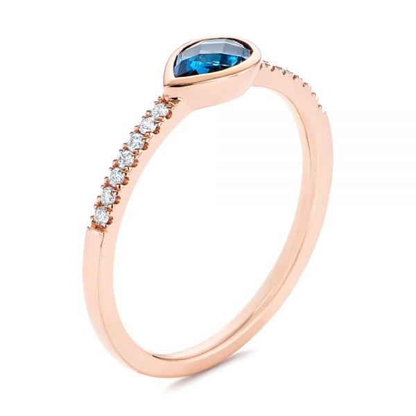 14k Rose Gold Pear Shaped London Blue Topaz And Diamond Fashion Ring - Three-Quarter View -  105403