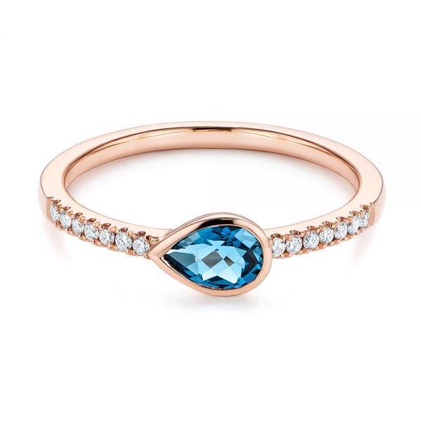 14k Rose Gold Pear Shaped London Blue Topaz And Diamond Fashion Ring - Flat View -  105403