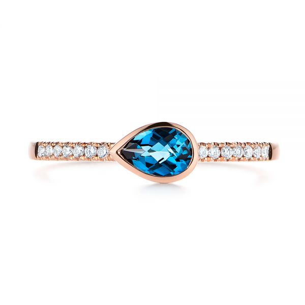 14k Rose Gold Pear Shaped London Blue Topaz And Diamond Fashion Ring - Top View -  105403