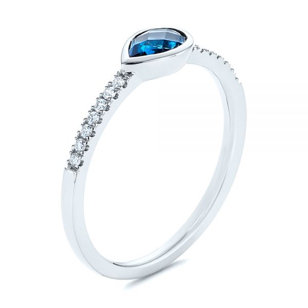 14k White Gold 14k White Gold Pear Shaped London Blue Topaz And Diamond Fashion Ring - Three-Quarter View -  105403