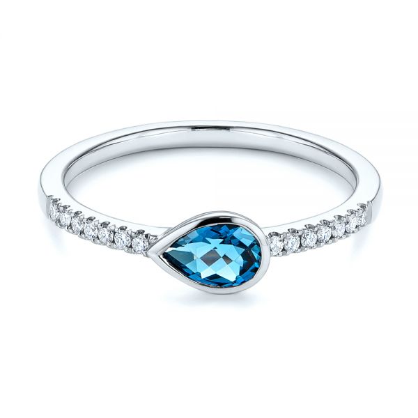 18k White Gold 18k White Gold Pear Shaped London Blue Topaz And Diamond Fashion Ring - Flat View -  105403