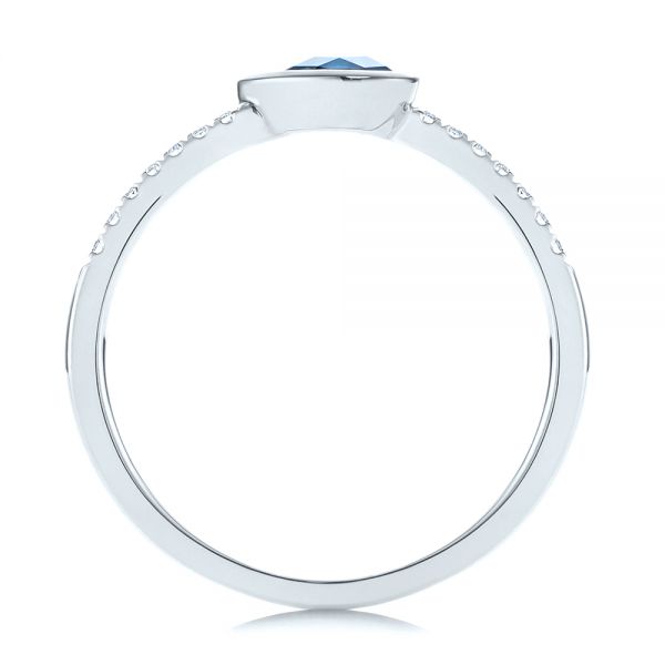 18k White Gold 18k White Gold Pear Shaped London Blue Topaz And Diamond Fashion Ring - Front View -  105403