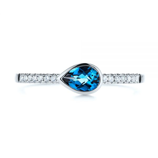 18k White Gold 18k White Gold Pear Shaped London Blue Topaz And Diamond Fashion Ring - Top View -  105403