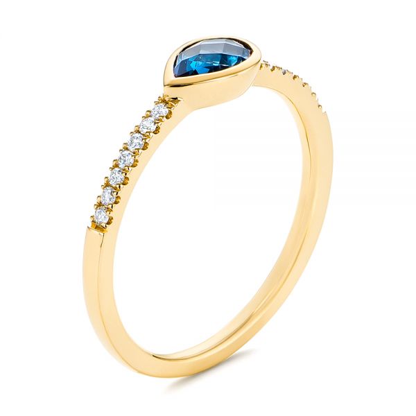 14k Yellow Gold 14k Yellow Gold Pear Shaped London Blue Topaz And Diamond Fashion Ring - Three-Quarter View -  105403