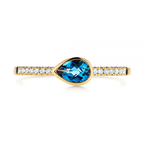 14k Yellow Gold 14k Yellow Gold Pear Shaped London Blue Topaz And Diamond Fashion Ring - Top View -  105403