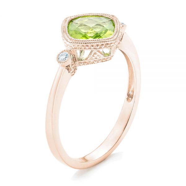 14k Rose Gold 14k Rose Gold Peridot And Diamond Ring - Three-Quarter View -  102637