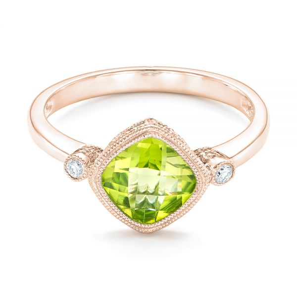 14k Rose Gold 14k Rose Gold Peridot And Diamond Ring - Flat View -  102637