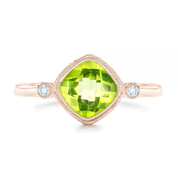 14k Rose Gold 14k Rose Gold Peridot And Diamond Ring - Top View -  102637