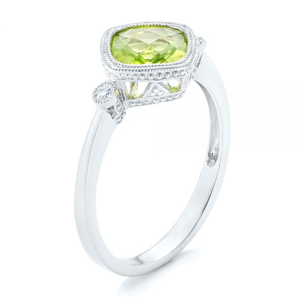 18k White Gold 18k White Gold Peridot And Diamond Ring - Three-Quarter View -  102637