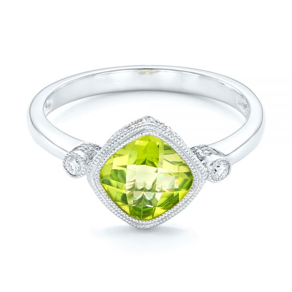 18k White Gold 18k White Gold Peridot And Diamond Ring - Flat View -  102637