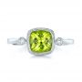 14k White Gold Peridot And Diamond Ring - Top View -  100485 - Thumbnail