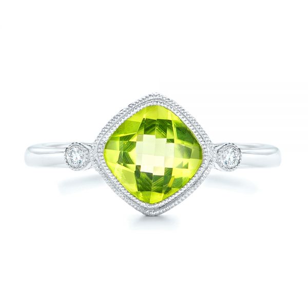 14k White Gold Peridot And Diamond Ring - Top View - 102637